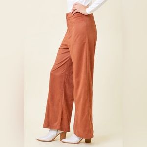 Mystree Chestnut Wide Leg Suede Trousers